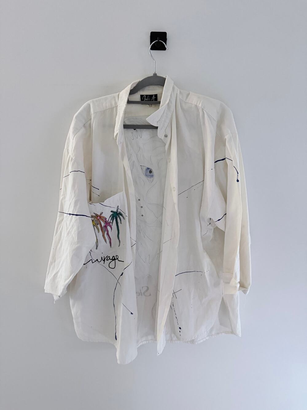 Vintage Julie A 90s Siegfried & Roy Painted Puffy White Button-Down Shirt-OS